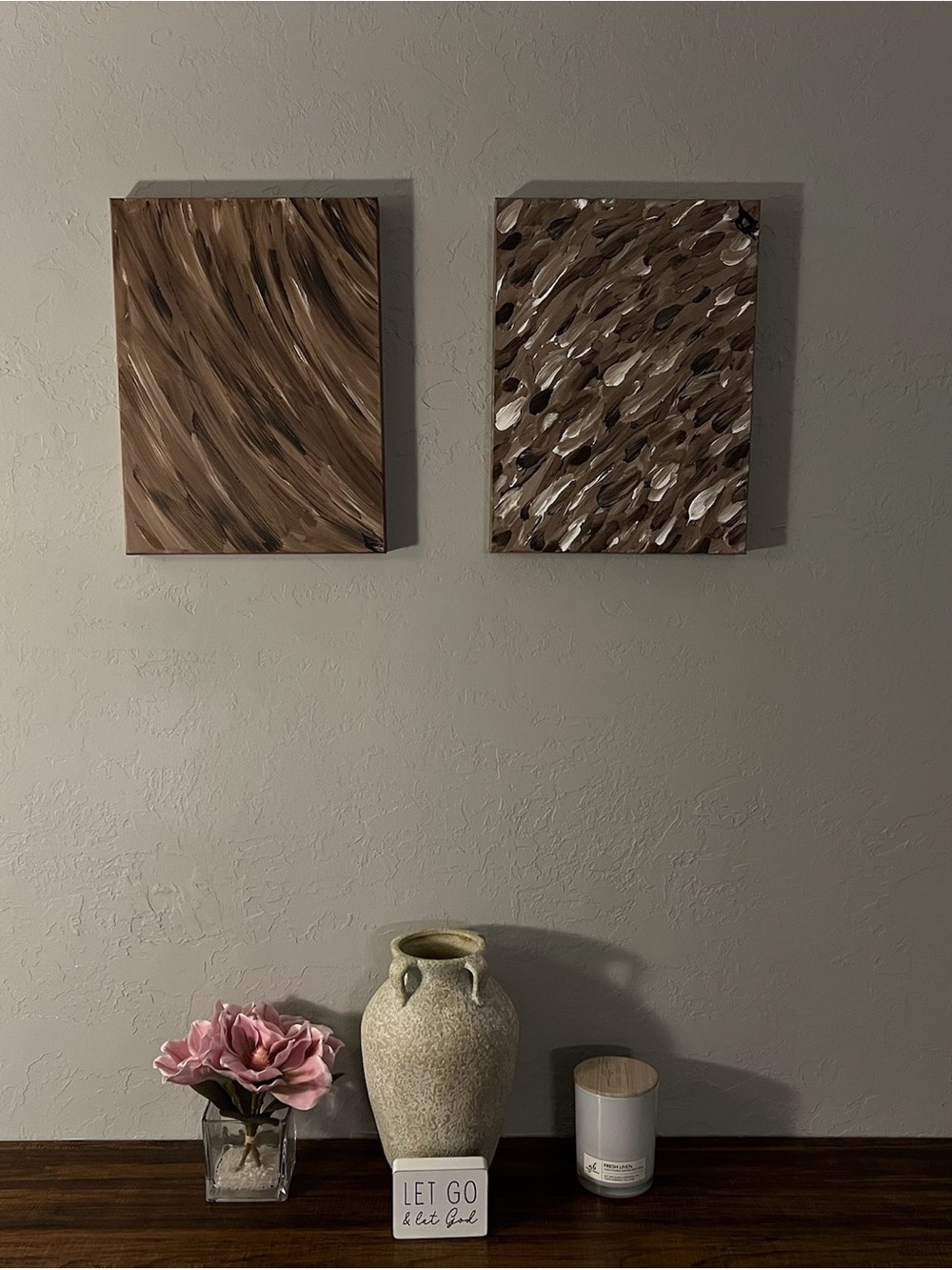 Neutral Brown Abstract Canvas Wall Art Set - Brand New (OOAK)